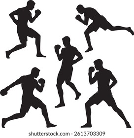 Boxing  man silhouette vector style bundle