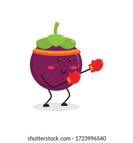 Boxing Mangosteen Fruit Cute Character Mascot Vector Design