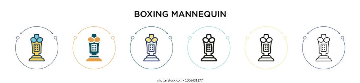 Boxing mannequin icon in filled, thin line, outline and stroke style. Vector illustration of two colored and black boxing mannequin vector icons designs can be used for mobile, ui, web