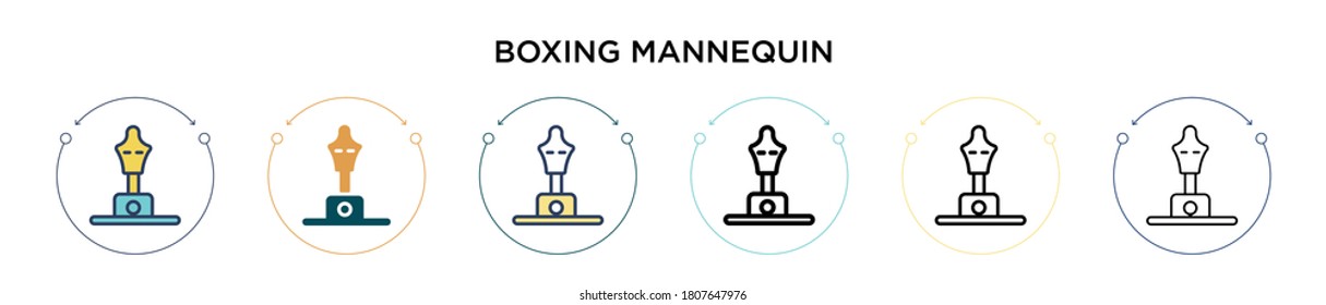 Boxing mannequin icon in filled, thin line, outline and stroke style. Vector illustration of two colored and black boxing mannequin vector icons designs can be used for mobile, ui, web