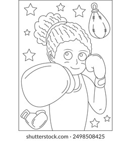 Boxeo artes marciales para colorear página de libro para niños o adultos adultos adultos creativos para colorear actividad de relajación consciente