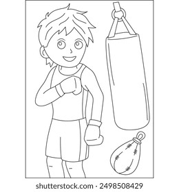 Boxeo artes marciales para colorear página de libro para niños o adultos adultos adultos creativos para colorear actividad de relajación consciente