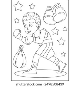 Boxeo artes marciales para colorear página de libro para niños o adultos adultos adultos creativos para colorear actividad de relajación consciente