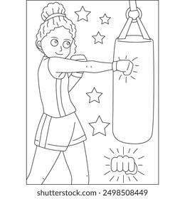 Boxeo artes marciales para colorear página de libro para niños o adultos adultos adultos creativos para colorear actividad de relajación consciente