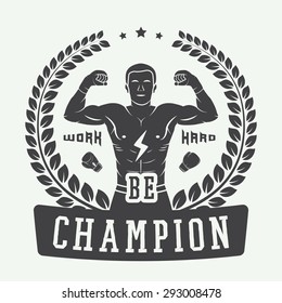 Boxing and martial arts logo, badge or label in vintage style. Vector illustration