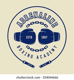 Boxing and martial arts logo, badge or label in vintage style. Vector illustration