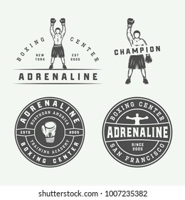 Boxing and martial arts logo badges and labels in vintage style. Vector illustration
