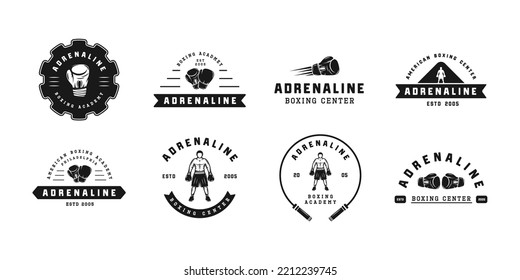 Boxing and martial arts logo badges and labels in vintage style. Motivational posters with inspirational quotes. Vector illustration	
