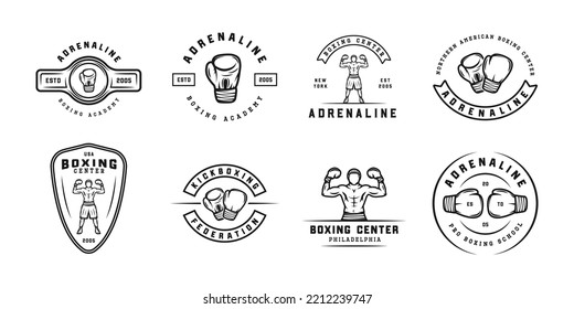 Boxing and martial arts logo badges and labels in vintage style. Motivational posters with inspirational quotes. Vector illustration	
