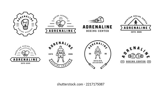 Boxing and martial arts logo badges and labels in vintage style. Motivational posters with inspirational quotes. Vector illustration	
