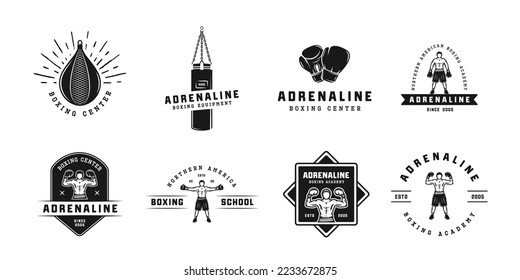 Boxing and martial arts logo badges and labels in vintage style. Motivational posters with inspirational quotes. Vector illustration	
