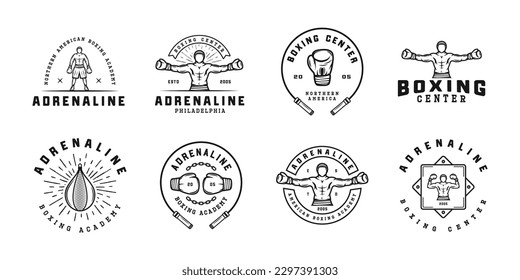 Boxing and martial arts logo badges and labels in vintage style. Motivational posters with inspirational quotes. Vector illustration	
