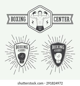 Boxing and martial arts logo badges and labels in vintage style. Vector illustration