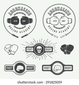 Boxing and martial arts logo badges and labels in vintage style. Vector illustration