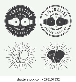 Boxing and martial arts logo badges and labels in vintage style. Vector illustration - Shutterstock ID 298107332