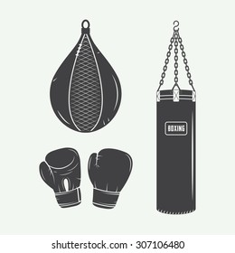 Boxing and martial arts logo badges, labels and design elements in vintage style. Vector illustration