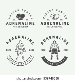 Boxing and martial arts logo badges and labels in vintage style. Vector illustration

