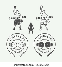 Boxing and martial arts logo badges and labels in vintage style. Vector illustration

