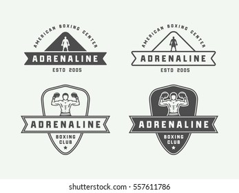 Boxing and martial arts logo badges and labels in vintage style. Vector illustration

