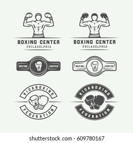 Boxing and martial arts logo badges and labels in vintage style. Vector illustration


