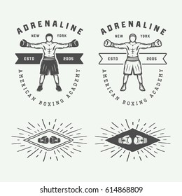 Boxing and martial arts logo badges and labels in vintage style. Vector illustration. Graphic Art.

