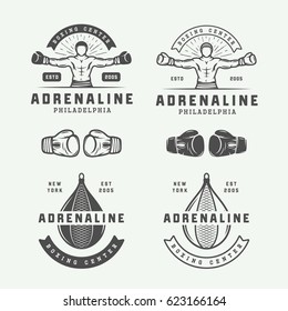 Boxing and martial arts logo badges and labels in vintage style. Vector illustration. Graphic Art.

