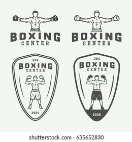 Boxing and martial arts logo badges and labels in vintage style. Vector illustration

