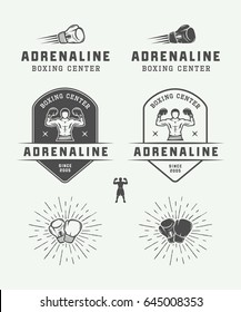 Boxing and martial arts logo badges and labels in vintage style. Vector illustration

