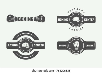 Boxing and martial arts logo badges and labels in vintage style. Vector illustration