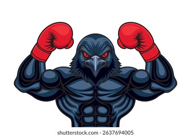 boxing mascot crow vector illustration design