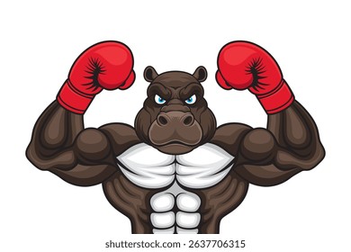boxing mascot hippopotamus vector illustration design