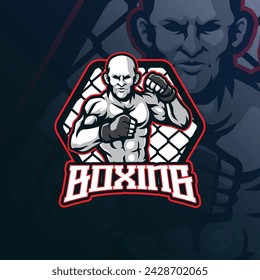 Boxing mascot logo design vector with modern illustration concept style for badge, emblem and t shirt printing. Mma boxing illustration.