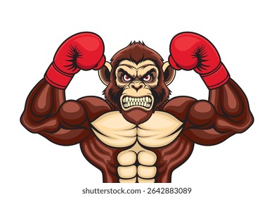 boxing mascot monkey vector illustration retro design