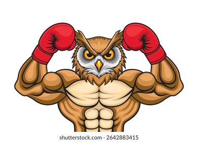 boxing mascot owl vector illustration retro design