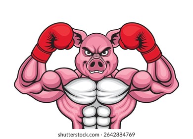 boxing mascot pig vector illustration retro design