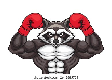 boxing mascot raccoon vector illustration retro design