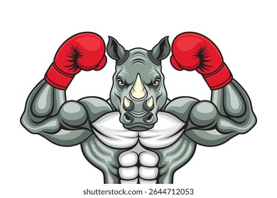 boxing mascot rhino vector illustration retro design