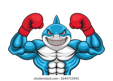 boxing mascot shark vector illustration retro design