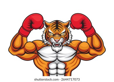 boxing mascot tiger vector illustration retro design