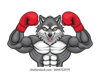 boxing mascot wolf vector illustration retro design