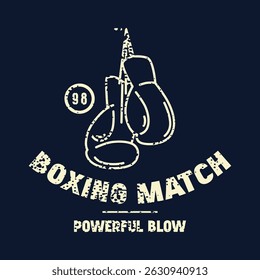 Boxing match emblem for t-shirt. Graphic design with rough texture. Light print on black background