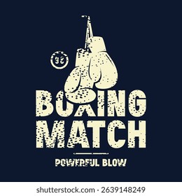 Boxing match emblem for t-shirt. Graphic design with rough texture. Light print on black background
