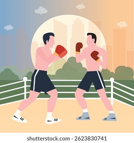 A boxing match featuring two men in the ring