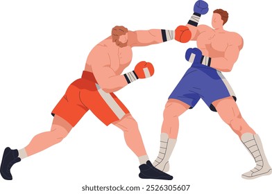 Boxeo Match Power Punch. Combate de boxeo competitivo entre dos luchadores que ofrecen golpes potentes, representando la intensidad del deporte