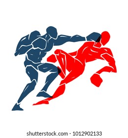 Boxing match. Silhouette of professional boxer
