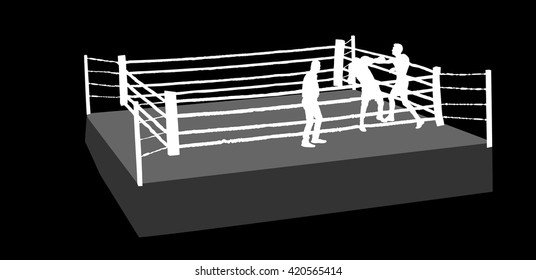 Boxing match vector silhouette illustration isolated on background. An boxing ring surrounded by ropes. Boxer in ring vector silhouette illustration isolated on background.