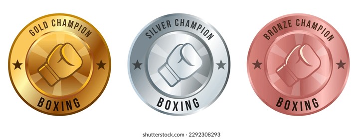 Boxing medal championship glove gold silver bronze shiny set reward