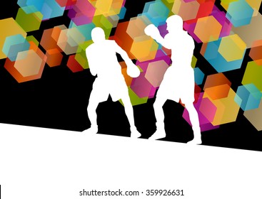 Boxing men in  abstract vector concept background illustration