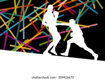 Boxing men in  abstract vector concept background illustration