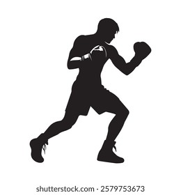 Boxing Men Isolated Silhouette Vector Illustration 